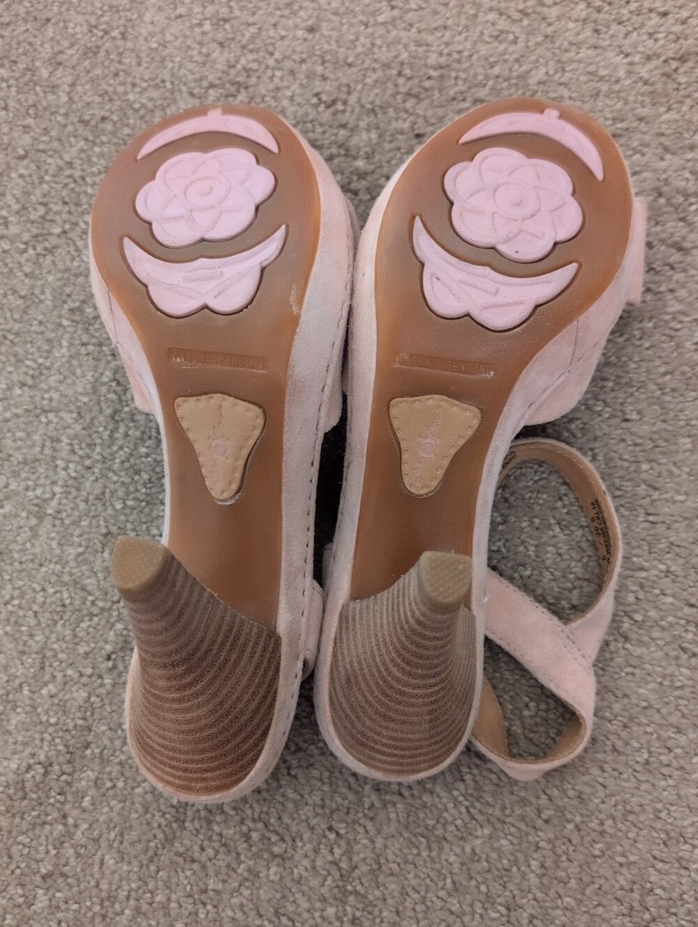 Born Crown Vintage Open Peep Toe Blush Suede Kitten Heel Strap Sandals With Bow - Picture 7 of 8